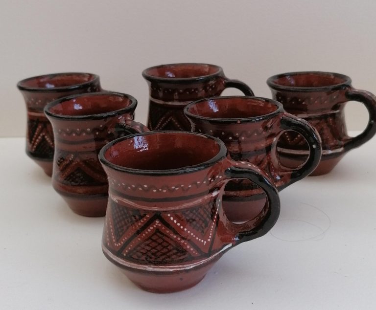 set of six small terracotta mugs - £24