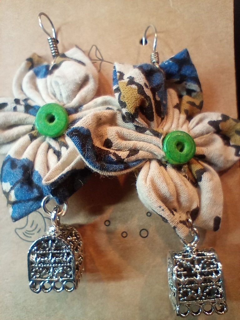 Indian flower motif and silver drop earrings - £7