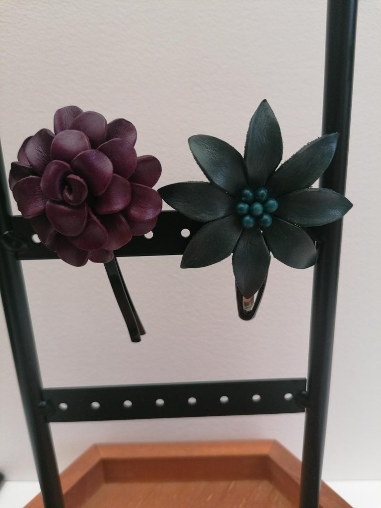 2 leather flower hair clips - £8 each 2 leather flower hair clips