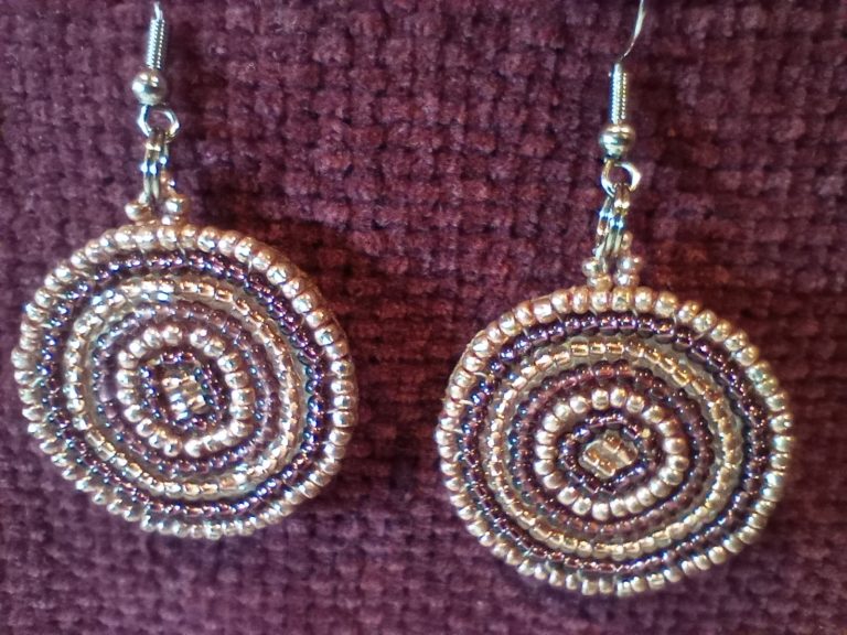 South African Beaded Earrings - Mauve and Coral - £22 South African Beaded Earrings - Mauve and Coral