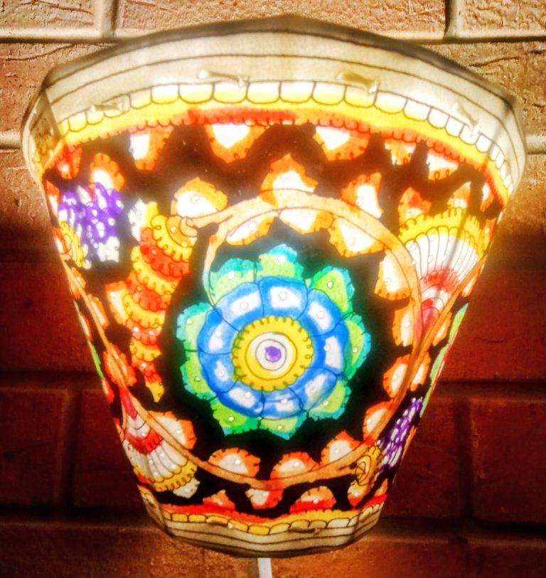 Indian painted leather wall light (includes fittings) - £30