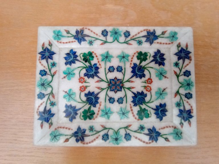 White Rectangular inlaid stone dish - £15