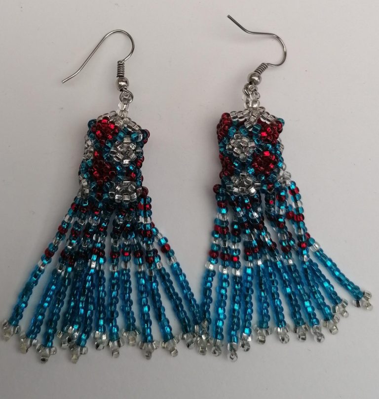 Turquoise blue and red seed earrings - £12 Turquoise blue and red seed earrings