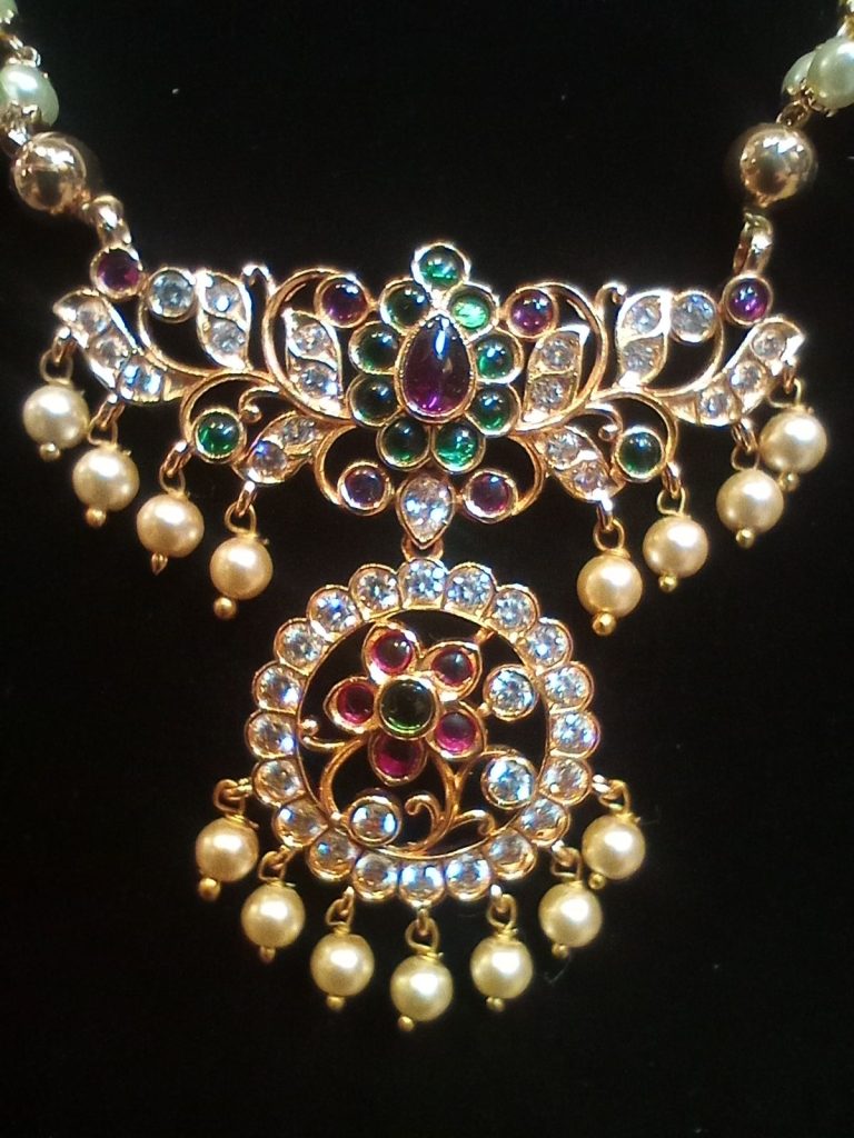 Indian necklace with multi coloured stones and drop pearls - £35