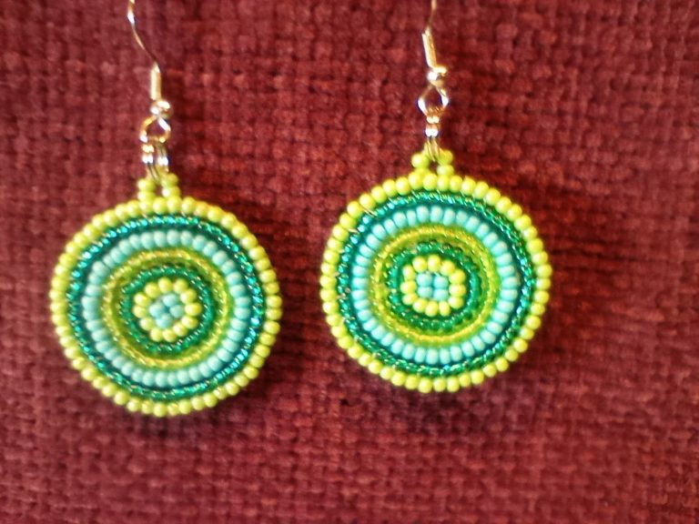 South African Beaded Earrings - Green and Yellow - £22 South African Beaded Earrings - Green and Yellow