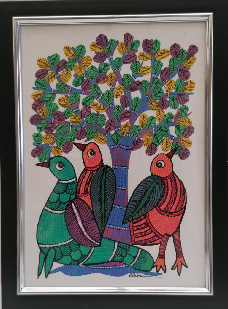 Indian folk art original by Choti Tekam, birds