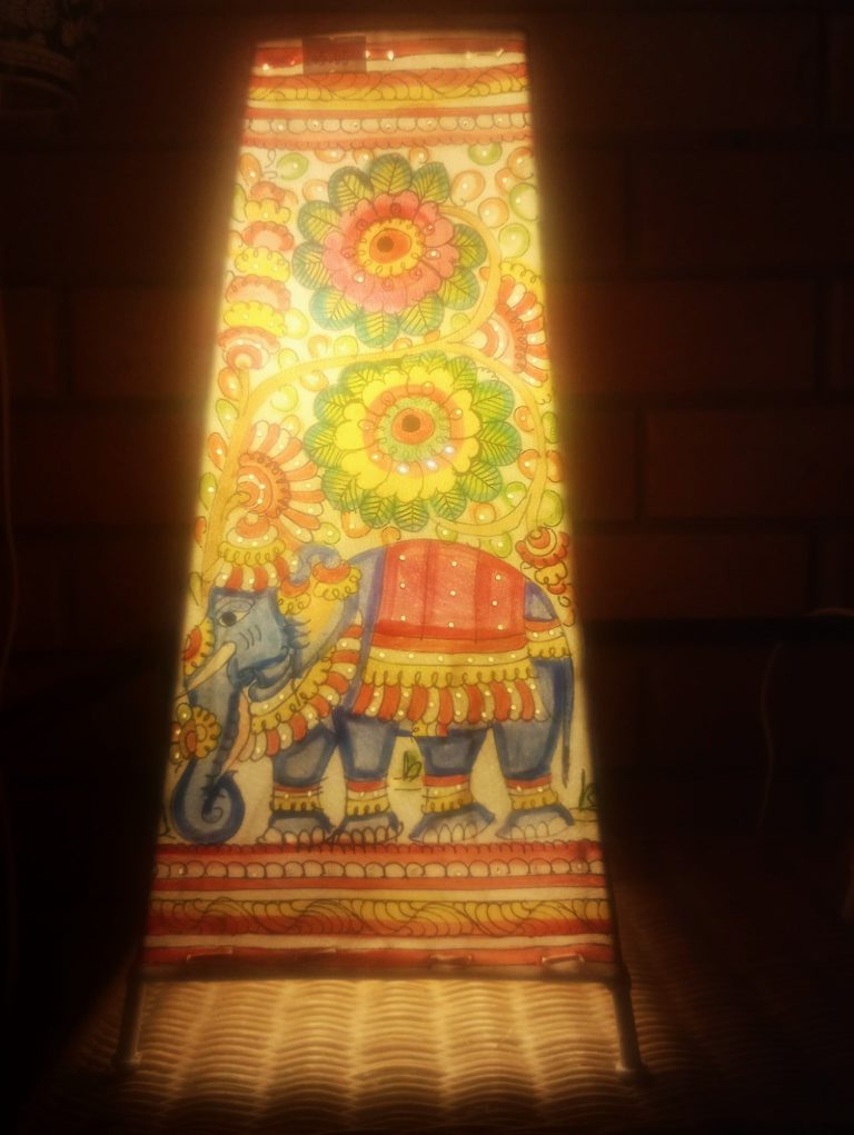 Indian painted leather table lamp with elephant (includes fittings) - £45