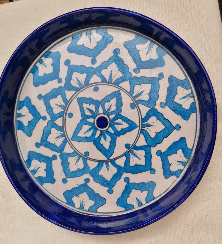 9 inch Blue pottery serving plate - £18